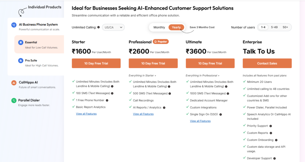 CallHippo Pricing Plans