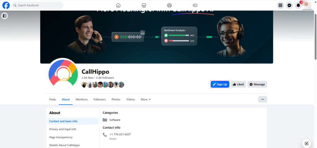 CallHippo Facebook Contact Info