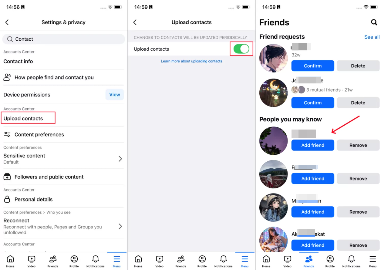 facebook and instagram contact detail syncing